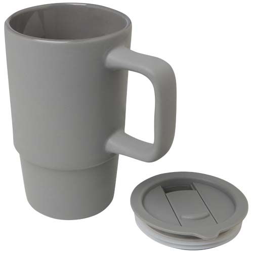Taza de cerámica con tapa de plástico de 450 ml 