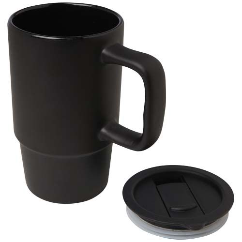 Taza de cerámica con tapa de plástico de 450 ml 