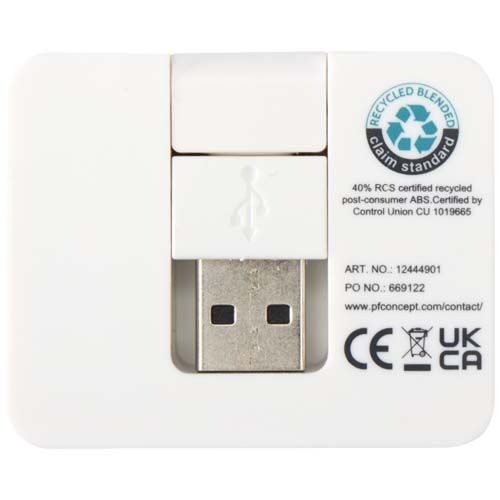Hub USB de 4 puertos con salida USB-A y tipo-C y doble entrada fabricado con plástico reciclado 