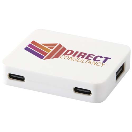 Hub USB de 4 puertos con salida USB-A y tipo-C y doble entrada fabricado con plástico reciclado 