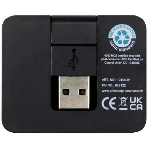 Hub USB de 4 puertos con salida USB-A y tipo-C y doble entrada fabricado con plástico reciclado 