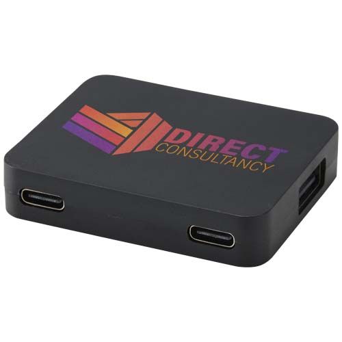 Hub USB de 4 puertos con salida USB-A y tipo-C y doble entrada fabricado con plástico reciclado 