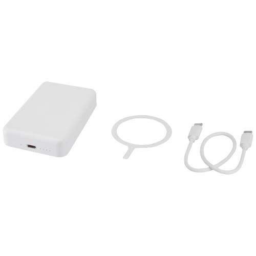 white Batería externa inalámbrica magnética de 10 000 mAh y 15 W con PD de 20 W fabricada con plástico reciclado