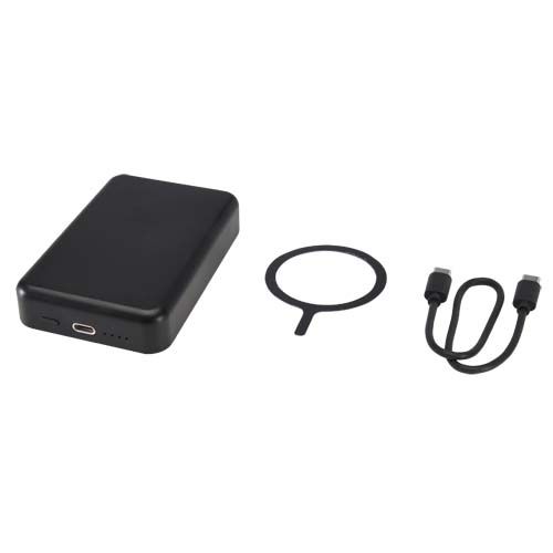 black Batería externa inalámbrica magnética de 10 000 mAh y 15 W con PD de 20 W fabricada con plástico reciclado