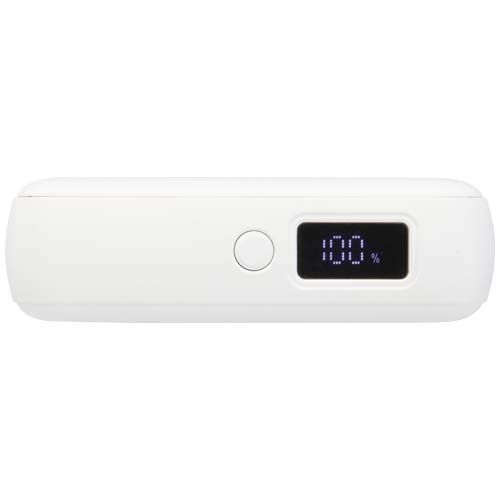 white Batería externa para tableta de 10 000 mAh y 35 W con cable tipo C integrado y fabricada con plástico reciclado