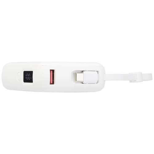 white Batería externa para tableta de 10 000 mAh y 35 W con cable tipo C integrado y fabricada con plástico reciclado
