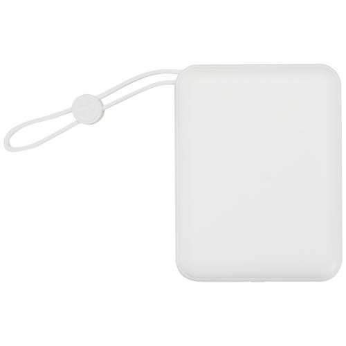 white Batería externa para tableta de 10 000 mAh y 35 W con cable tipo C integrado y fabricada con plástico reciclado