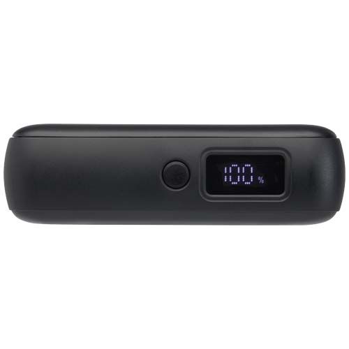 black Batería externa para tableta de 10 000 mAh y 35 W con cable tipo C integrado y fabricada con plástico reciclado