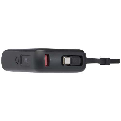 black Batería externa para tableta de 10 000 mAh y 35 W con cable tipo C integrado y fabricada con plástico reciclado