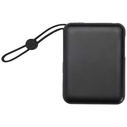 black Batería externa para tableta de 10 000 mAh y 35 W con cable tipo C integrado y fabricada con plástico reciclado