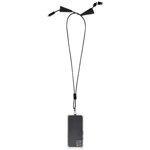 Lanyard de plástico reciclado para smartphone con sincronización de datos integrada y cable 5 en 1 de carga rápida de 100 W 