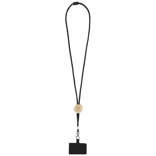 black Lanyard para smartphone con detalles de bambú
