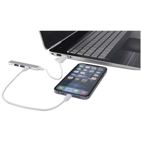 Hub USB-A y tipo-C de 4 puertos de aluminio reciclado con doble entrada 