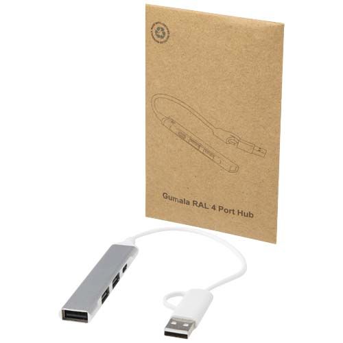 Hub USB-A y tipo-C de 4 puertos de aluminio reciclado con doble entrada 