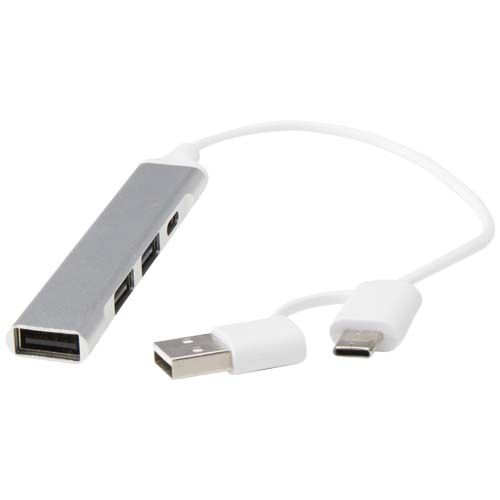 Hub USB-A y tipo-C de 4 puertos de aluminio reciclado con doble entrada 