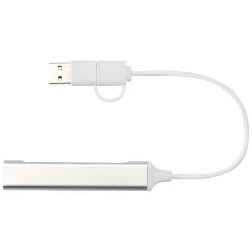 Hub USB-A y tipo-C de 4 puertos de aluminio reciclado con doble entrada 