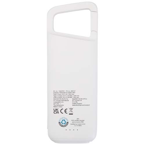 Batería externa de 5000 mAh y 12 W de plástico reciclado resistente al agua con mosquetón 