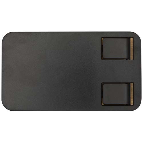 black Soporte para teléfono de sobremesa plegable de plástico reciclado con detalles de bambú