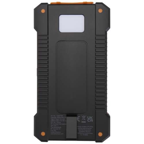 black Batería externa solar de 5000 mAh y 10 W de plástico reciclado robusto con linterna incorporada