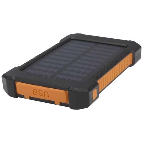 black Batería externa solar de 5000 mAh y 10 W de plástico reciclado robusto con linterna incorporada
