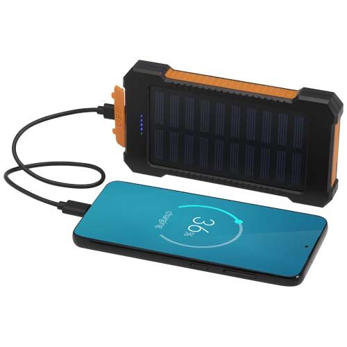 black Batería externa solar de 5000 mAh y 10 W de plástico reciclado robusto con linterna incorporada