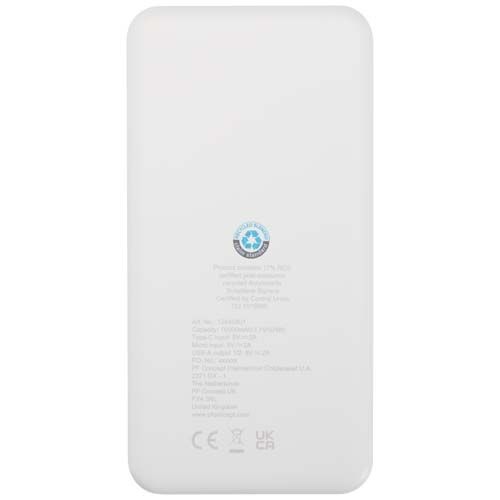 white Batería externa de plástico reciclado de 10 000 mAh y 10 W