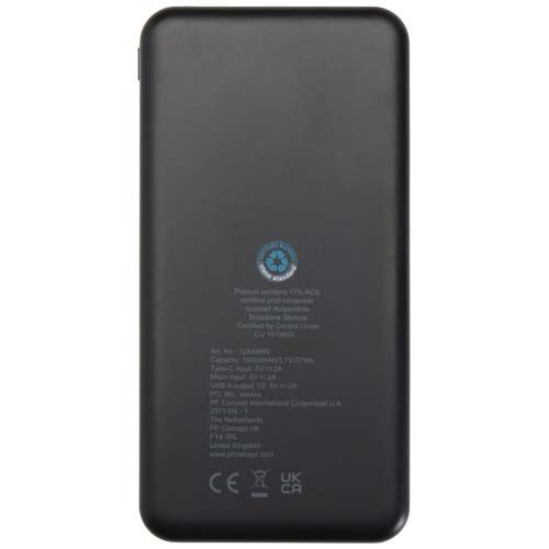 black Batería externa de plástico reciclado de 10 000 mAh y 10 W