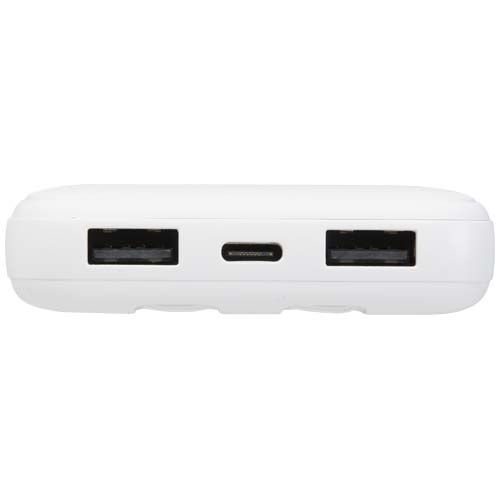 white Batería externa de plástico reciclado de 10 000 mAh y 10 W con 2 cables integrados