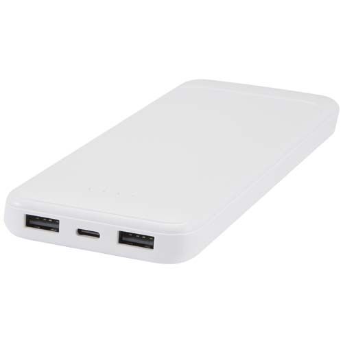 white Batería externa de plástico reciclado de 10 000 mAh y 10 W con 2 cables integrados