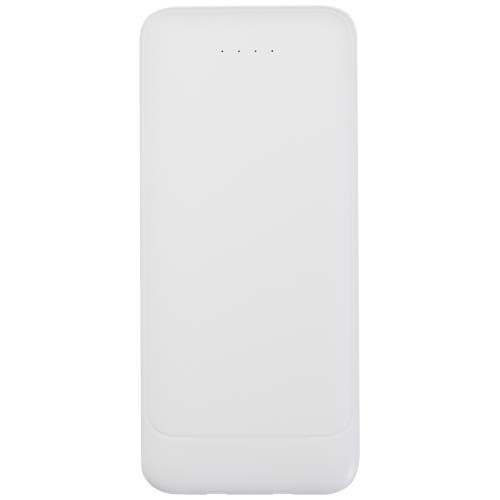white Batería externa de plástico reciclado de 10 000 mAh y 10 W con 2 cables integrados