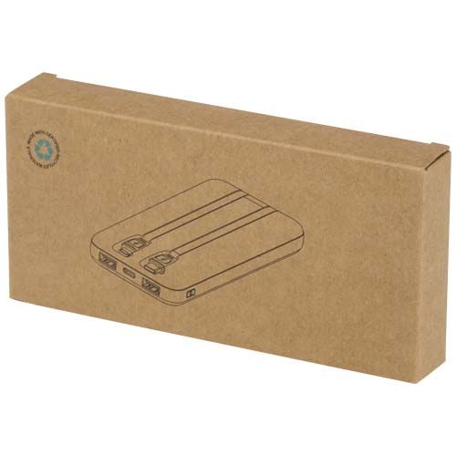 white Batería externa de plástico reciclado de 10 000 mAh y 10 W con 2 cables integrados