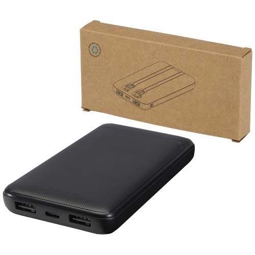 Batería externa de plástico reciclado de 10 000 mAh y 10 W con 2 cables integrados 