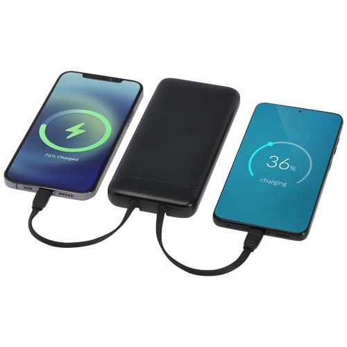 black Batería externa de plástico reciclado de 10 000 mAh y 10 W con 2 cables integrados
