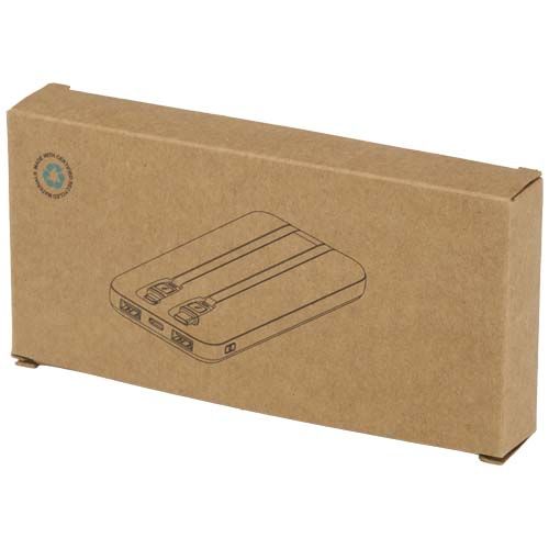 Batería externa de plástico reciclado de 10 000 mAh y 10 W con 2 cables integrados 