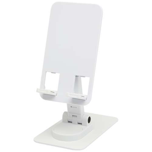 white Soporte para teléfono plegable de plástico reciclado con soporte metálico para escritorio