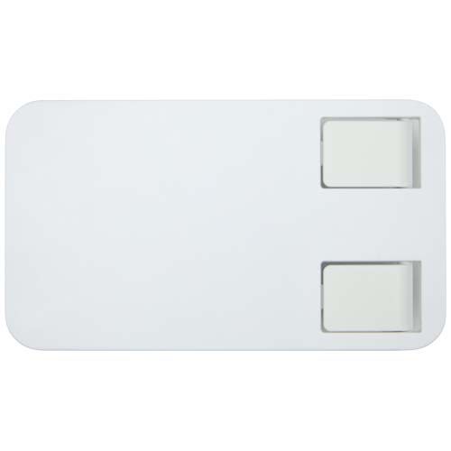 white Soporte para teléfono plegable de plástico reciclado con soporte metálico para escritorio