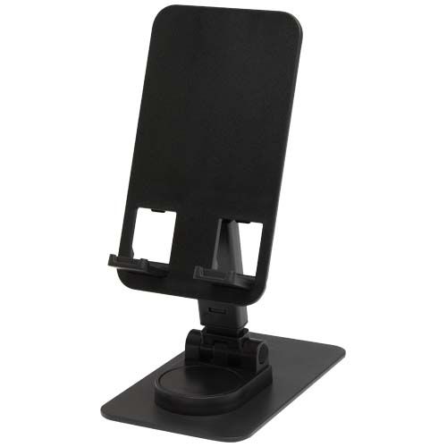 black Soporte para teléfono plegable de plástico reciclado con soporte metálico para escritorio