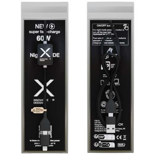 black Cable de carga con interruptor de 60 W y logotipo retroiluminado
