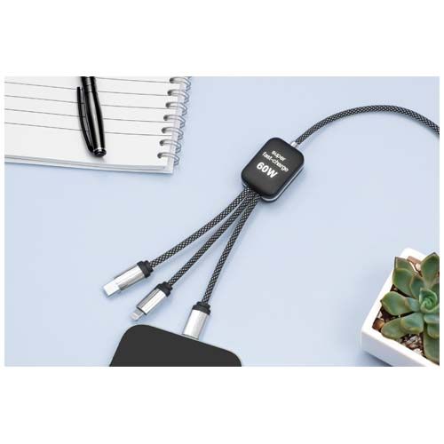 negro chiné Cable de carga tipo C de 60 W con doble logotipo retroiluminado