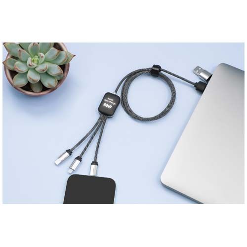 negro chiné Cable de carga tipo C de 60 W con doble logotipo retroiluminado