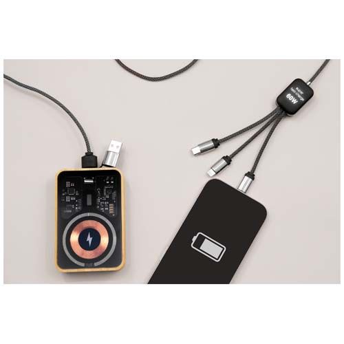 negro chiné Cable de carga tipo C de 60 W con doble logotipo retroiluminado