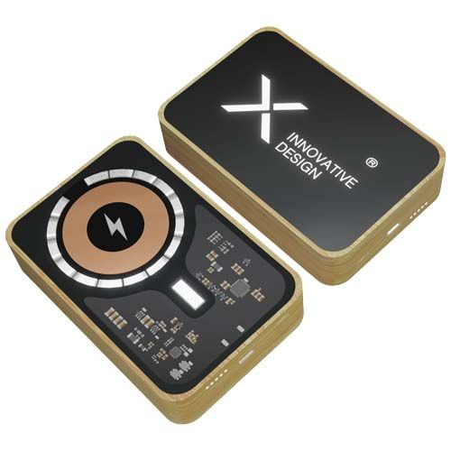 black Batería externa de bambú de 10 000 mAh