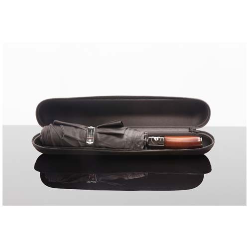 black Paraguas plegable de madera con apertura y cierre automáticos