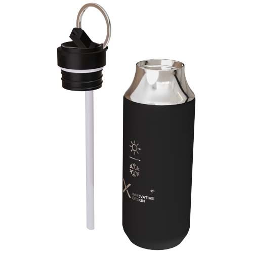 black Botella de 500 ml de acero inoxidable con aislamiento y pajita