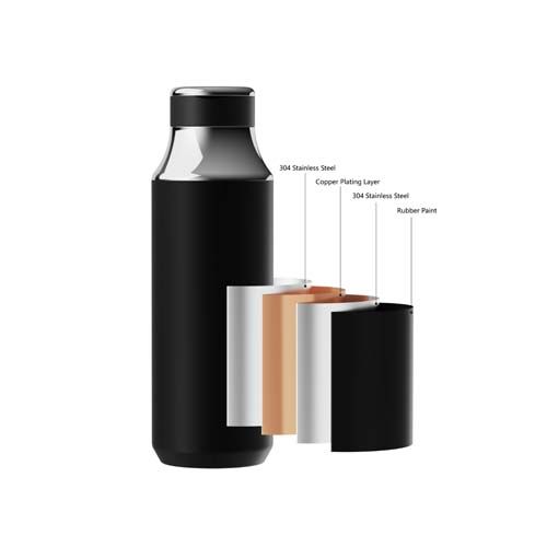 black Botella de 500 ml de acero inoxidable con aislamiento y pajita