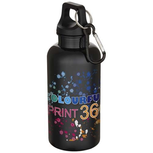 Botella de 400 ml de color liso de plástico reciclado con certificado RCS y mosquetón 