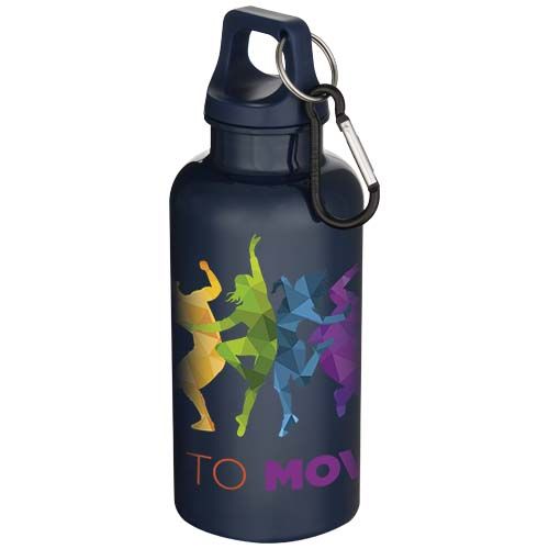 Botella de 400 ml de color liso de plástico reciclado con certificado RCS y mosquetón 