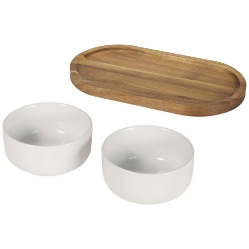 Set de bandeja de madera y cuencos de cerámica 