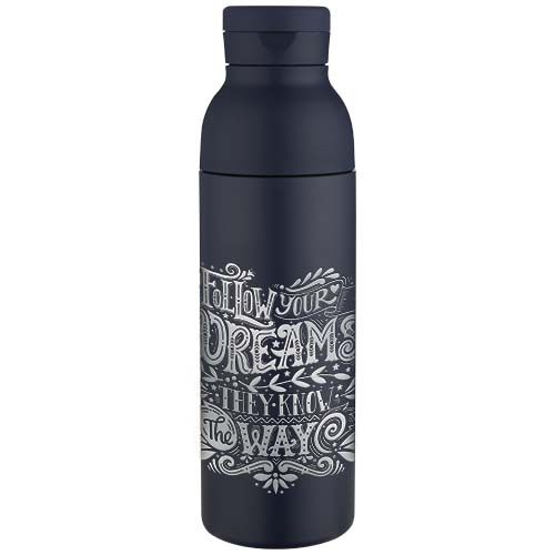 azul marino Botella de 650 ml de acero inoxidable reciclado con certificado RCS de doble pared con 3 tapas