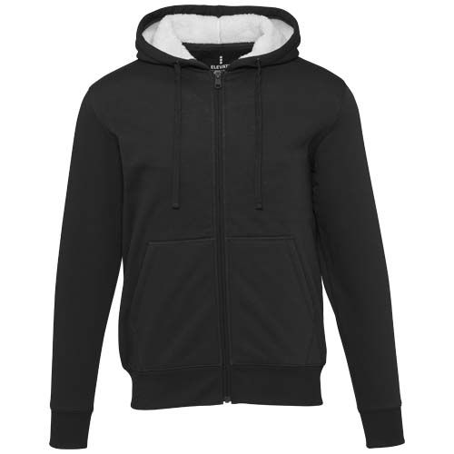 black Sudadera sherpa con cremallera completa y capucha
